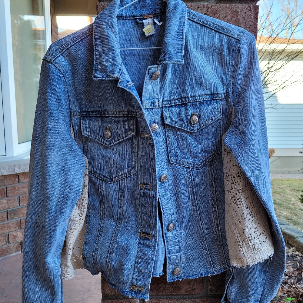 Free People Denim jacket with lace inserts